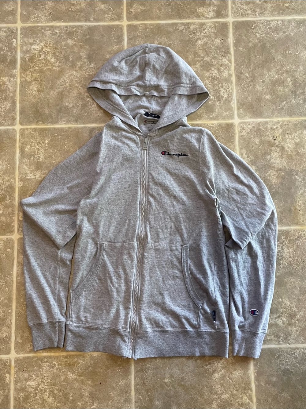 Champion Light Gray Zip-Up Hoodie with Logo